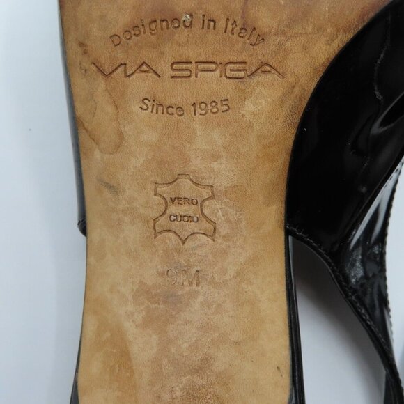 Via Spiga Womens 9 M Black Patent Leather Open Toe Slingback High Heels Buckle - Picture 11 of 12